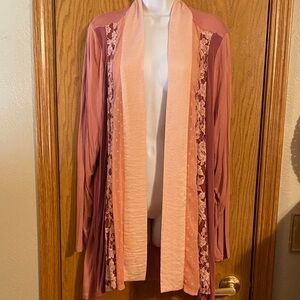 LOGO by Lori Goldstein Pink Cardigan with Lace Detail size 2X